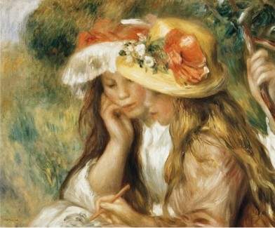 Two Girls Drawing - Pierre Auguste Renoir Painting